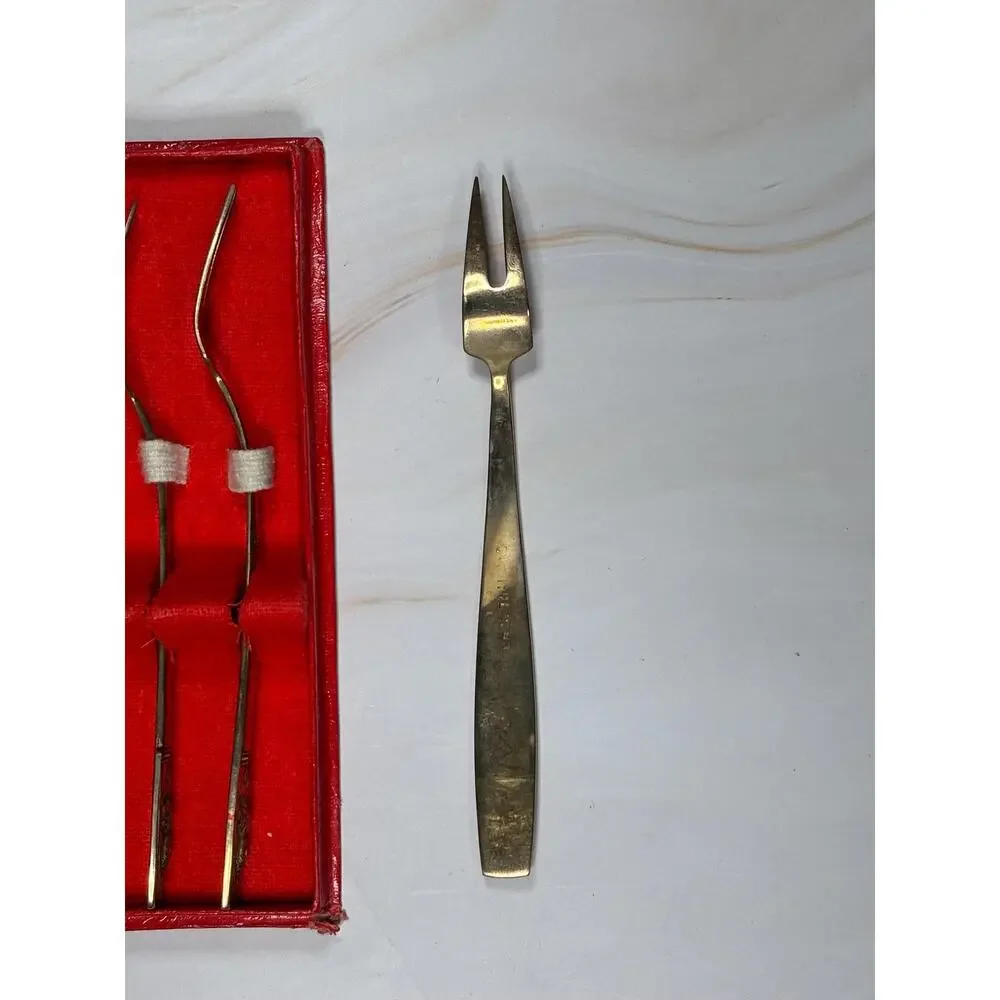 Set of 6 Vintage Thailand Siam Brass Flatware shrimp Forks